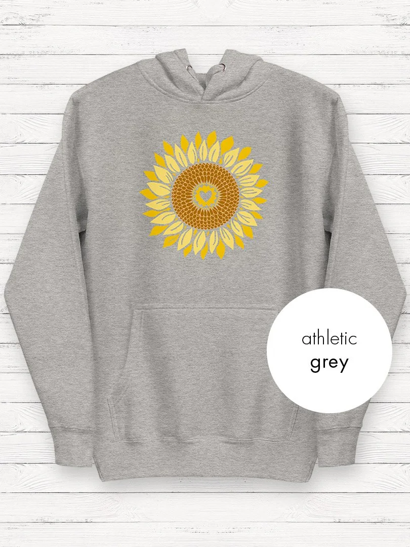 Yellow hoodie with shop sunflowers on sleeves
